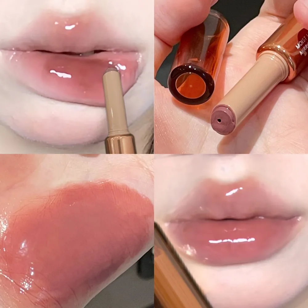 HERORANGE Mirror Glass Solid Lip Glaze Water Light Flash Lip Stick Moisturize Plumper Tint Lip Oil Balm Press Lipstick Cosmetic