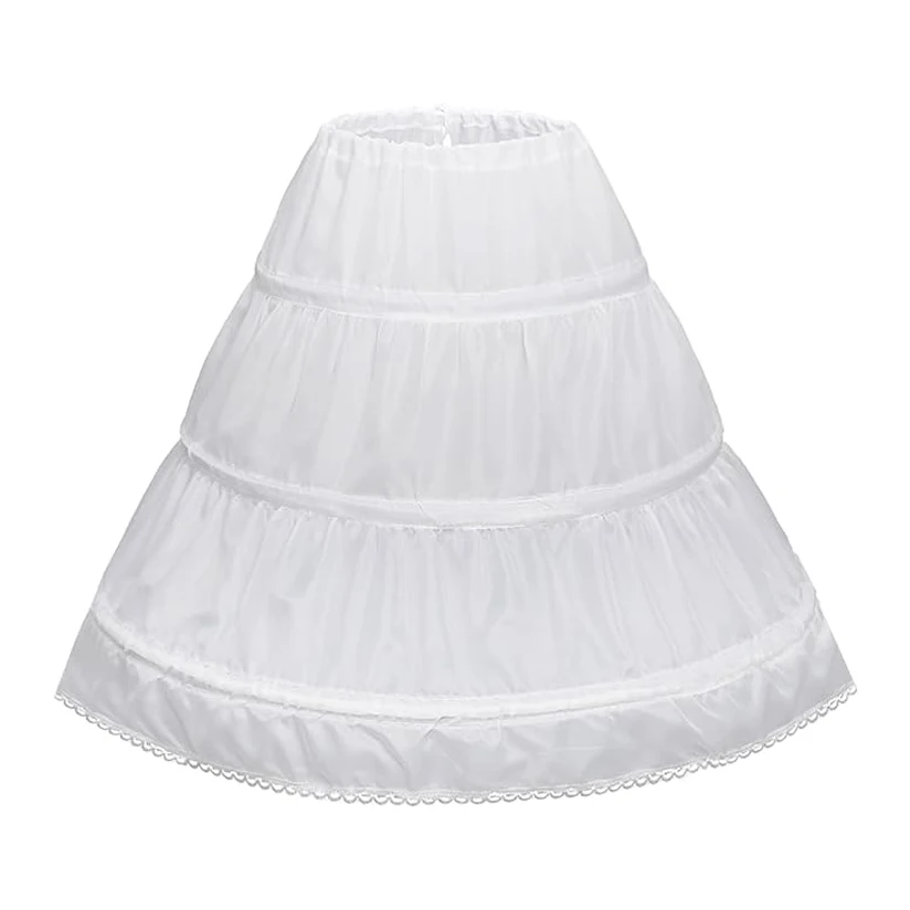 Girls' 3 Hoops Petticoat Full Slip Flower Girl Crinoline Skirt