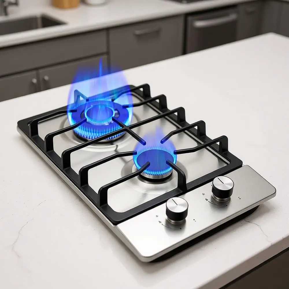 Fogão a Gás Embutido de Aço Inoxidável de 12 Polegadas com Conversão NG/G e Proteção Térmica