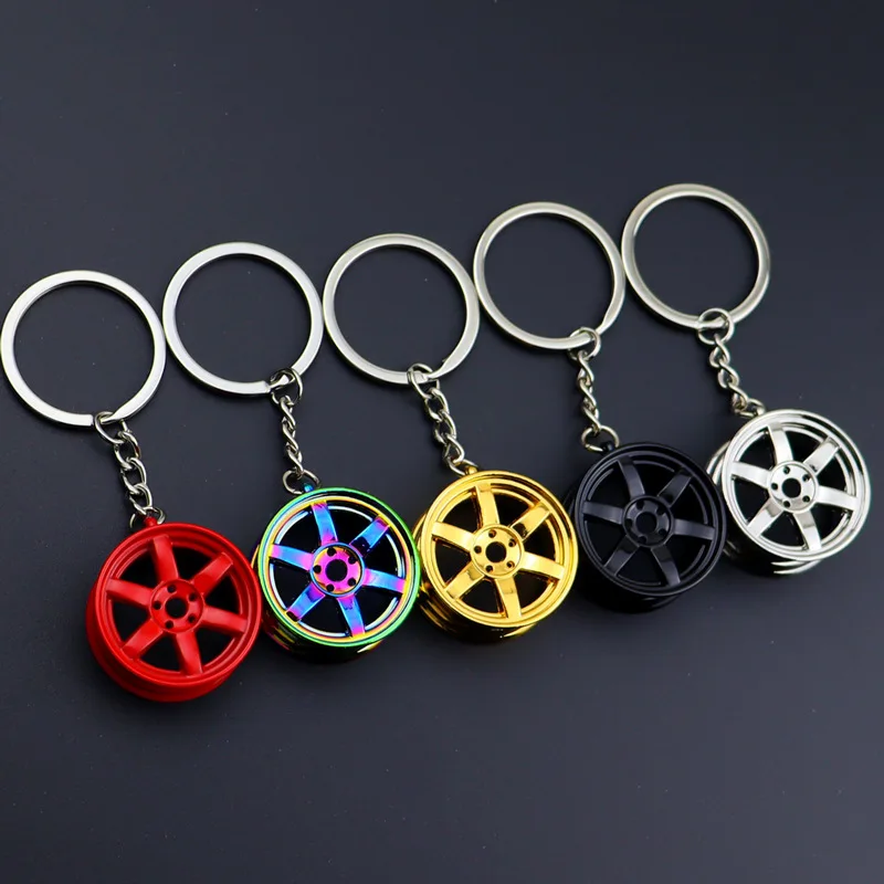 Mini Wheel Hub Keychain Rotating Turbo Zinc Alloy Car Accessories Pendant Men's Gift Jewelry Gearbox Hub Caliper Turbocharger