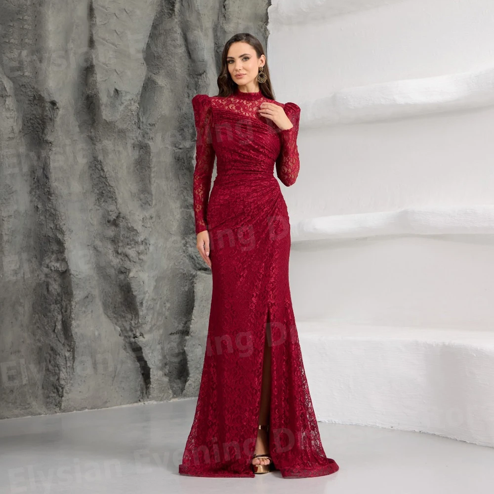 فساتين سهرة نسائية فاخرة حورية البحر برقبة عالية مخصصة رداء De Soirée فساتين حفلات بأكمام طويلة من الدانتيل Vestidos Para Mujer #3