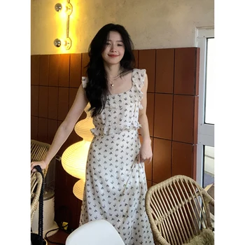 Yesroom Ins 스타일 섬세한 작은 탱크 탑 스퀘어 칼라 드레스 나비 오리 디자인 여성을위한 합리적인 패션