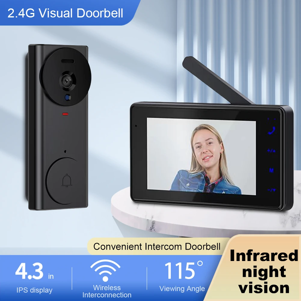 가정용 감시용 무선 비디오 초인종, 적외선 야간 투시경, 2.4G 와이파이 스마트 비디오 초인종, 4.3 인치 IPS 스크린