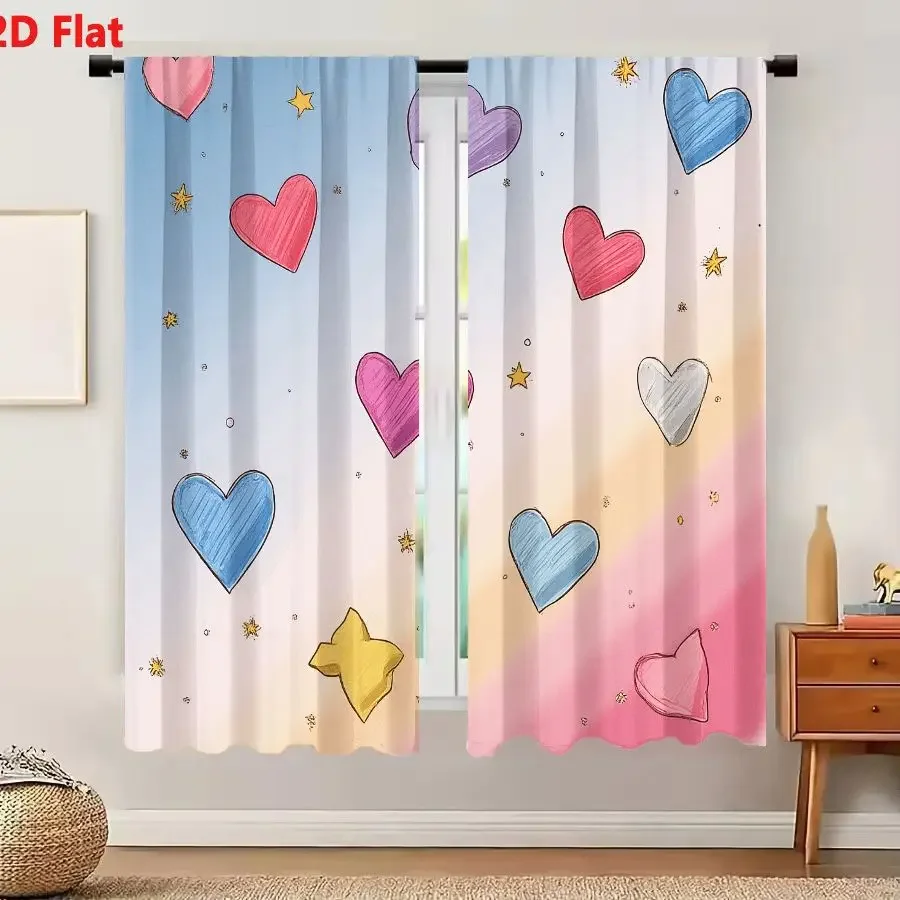 Cute Heart and Star Pattern Curtains for Nursery Room Baby Girl Bedroom Window Decor Light Filtering