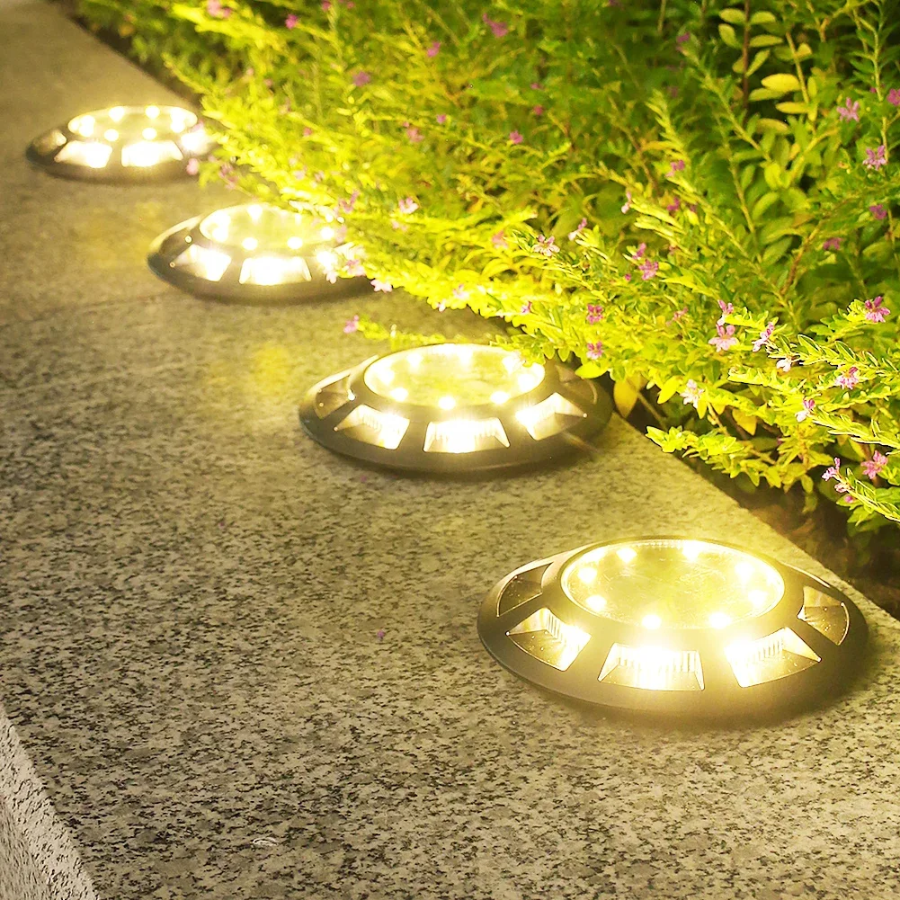 Solar Ground Lights Waterproof Outdoor 8+8 LED Garden Lights In-Ground Landscape Lights for Patio Pathway Driveway Lawn Yard