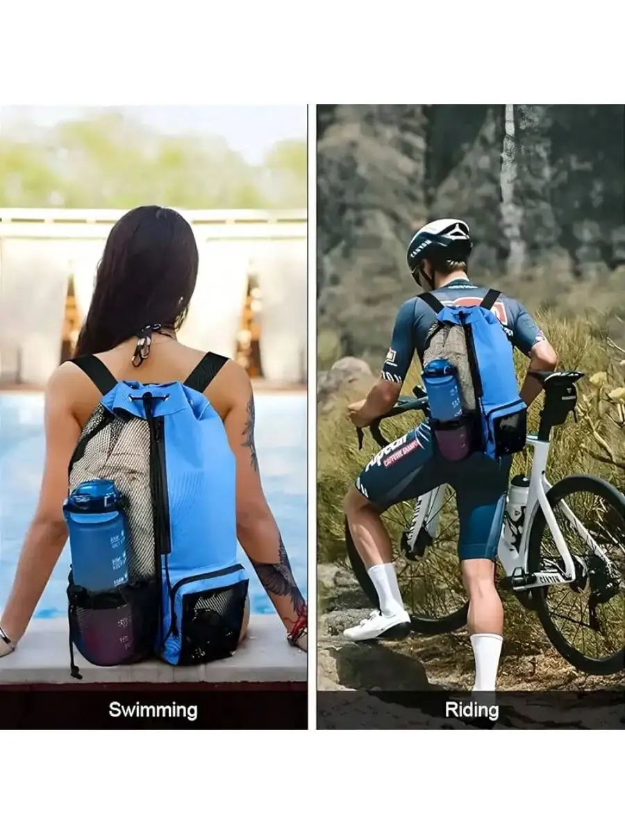 Swimming Bag Mesh Drawstring Backpack with Wet Bag, High Quality Beach Shoulder Bag for Outdoor Activities and Gym Use