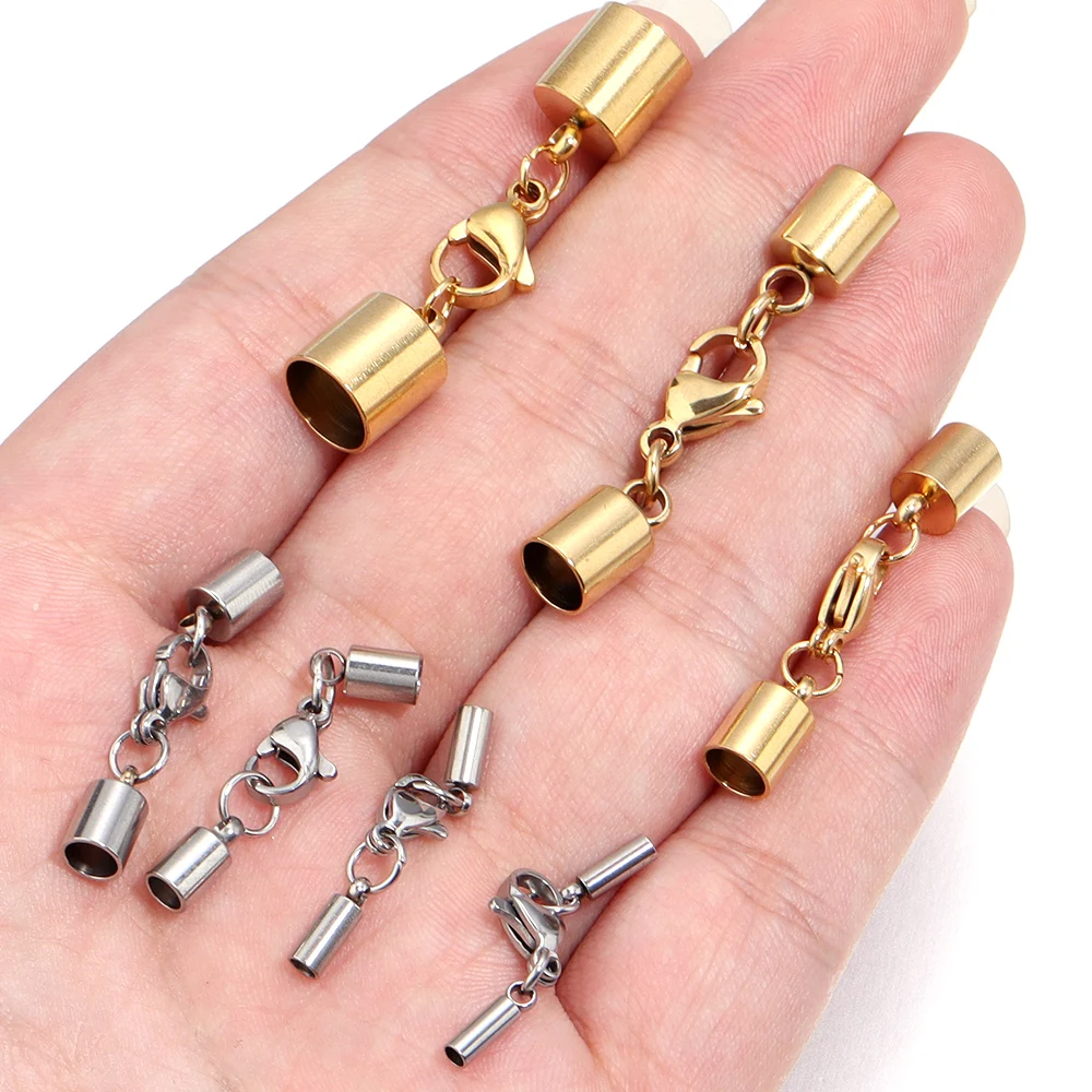 5pc Gold Color Stainless Steel Lobster Clasps End Caps Clasps Jewelry Connector Fit 3/4/5mm Leather Cord DIY Fashion Jewelry