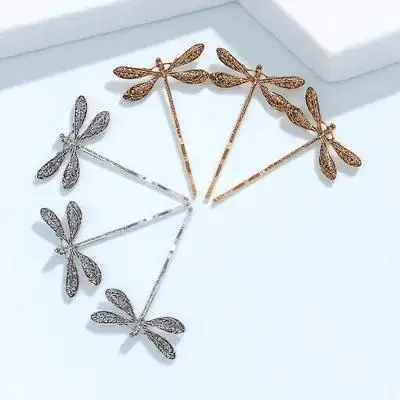 6 قطع من مشابك الشعر المعدنية الصغيرة على شكل اليعسوب للنساء، إكسسوارات الشعر المزخرفة، ملابس الحفلات والولائم