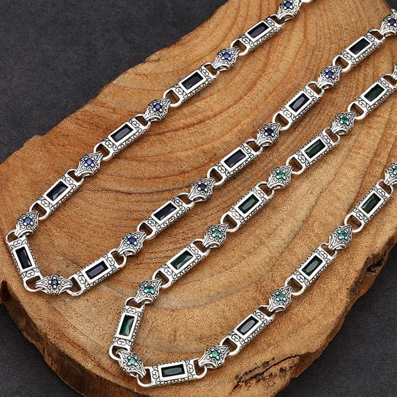Silver Plated With Stone Inlay, Grass Pattern Necklace, Vintage Style Men Women, Trendy And Unique Fashion
