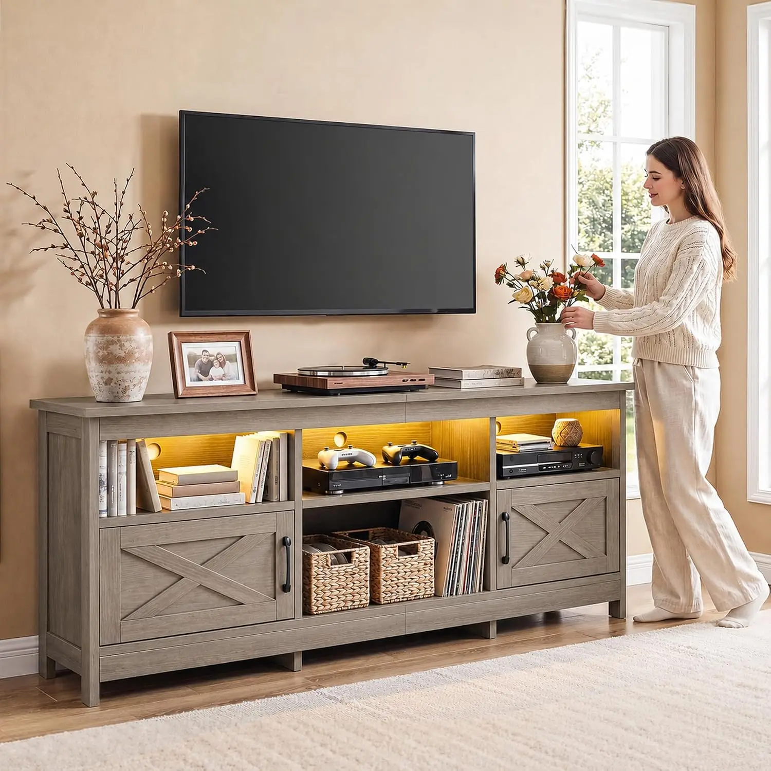 Grey Oak Farmhouse TV Stand 70