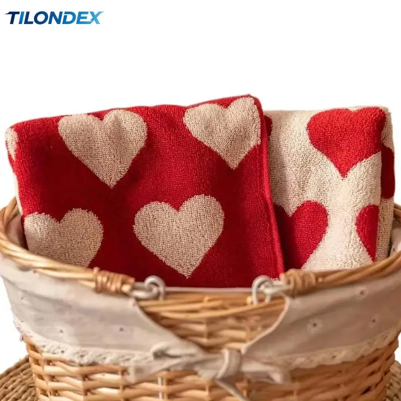 TILONDEX 1PC Heart Pattern Cotton Hand Towels Absorbent 75x34cm Soft Towels for Home
