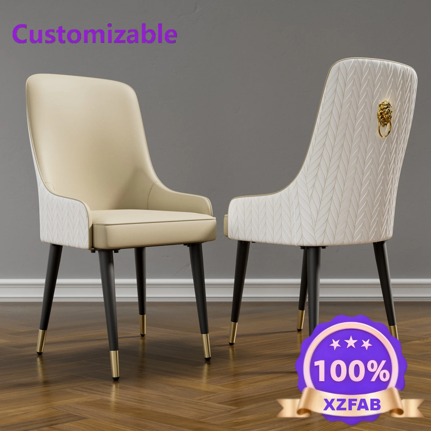 Factory Direct 2026 2-Piece Luxury Upholstered Dining Chairs High Tufted Back Lion Head Pull Ring Microfiber & Silicone Leather
