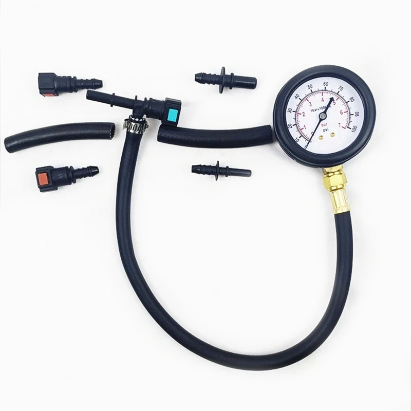 Automobile Fuel System Gasoline Motorcycle Car Pressure Tester Tool 0-100PSI 6.3/ 7.89/ 9.49 With Valve