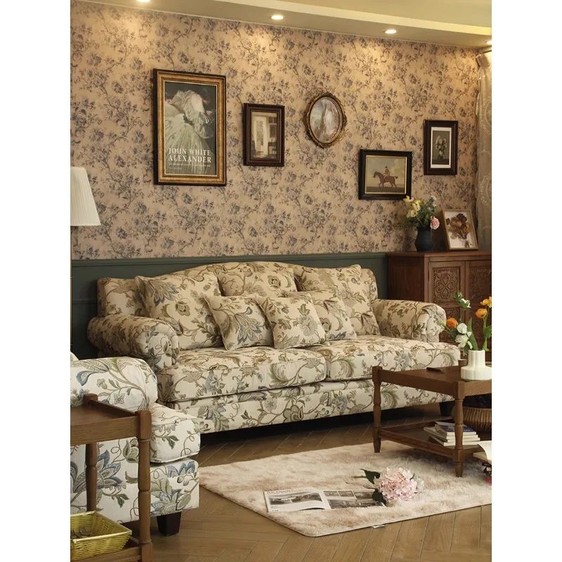 American rural removable sofa floral jacquard living room retro style furniture three-person single-person combination set