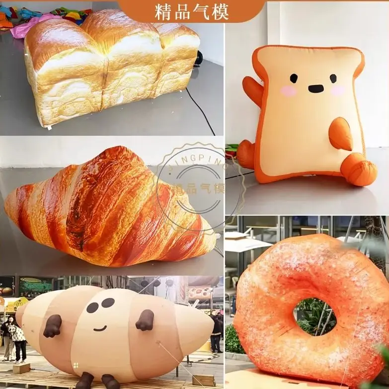 Cartoon Inflatable Toast Bread Bagel Air Model Simulation Dessert Bakery Entrance Market Activity Drainage Props