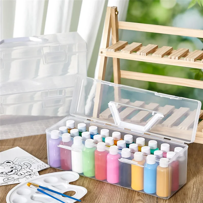 

NEW-3 Pcs Paint Storage Box For 2 Fl. Oz Acrylic Paints, Acrylic Portable Craft Art Organizer With Handle, 30 Bottles