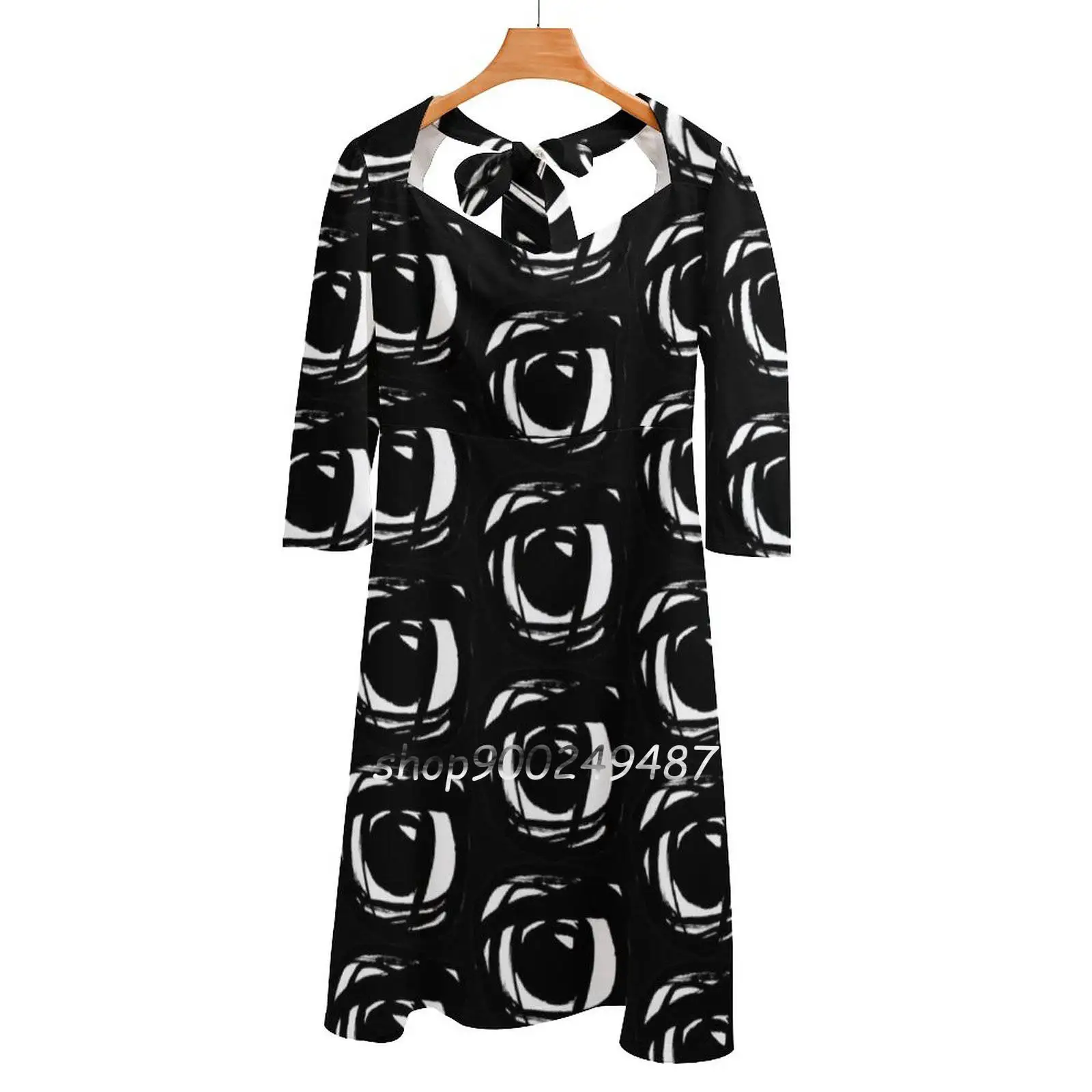 Sweet Elegant Dress Women Korean Kawaii Square Collar Dress Bw Eyehead Booleep Black Lives Matter Eyes Blackandwhite Ink