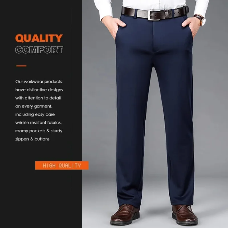 

Men's Spring Autumn Fashion Business Casual Long Pants Suit Pants Male Elastic Straight Formal Trousers Plus Big Office Pants