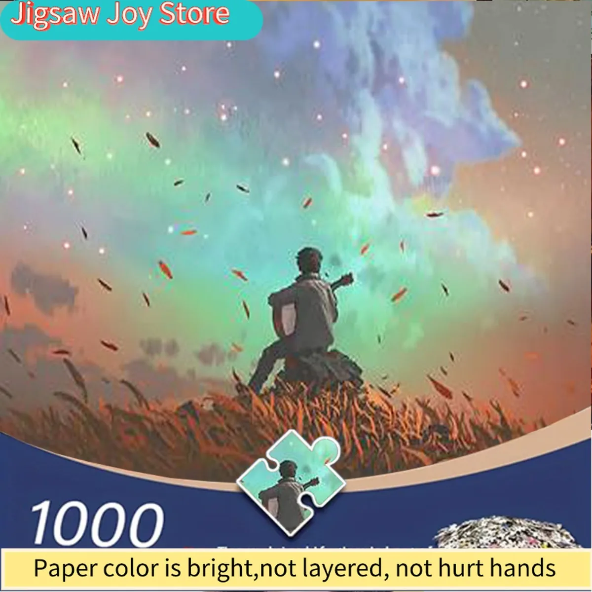 

Adult Jigsaw Puzzle - Starry Night Sky with Flying Leaves & Colorful Clouds, Portable Large Picture Book-Style Brain Teaser f