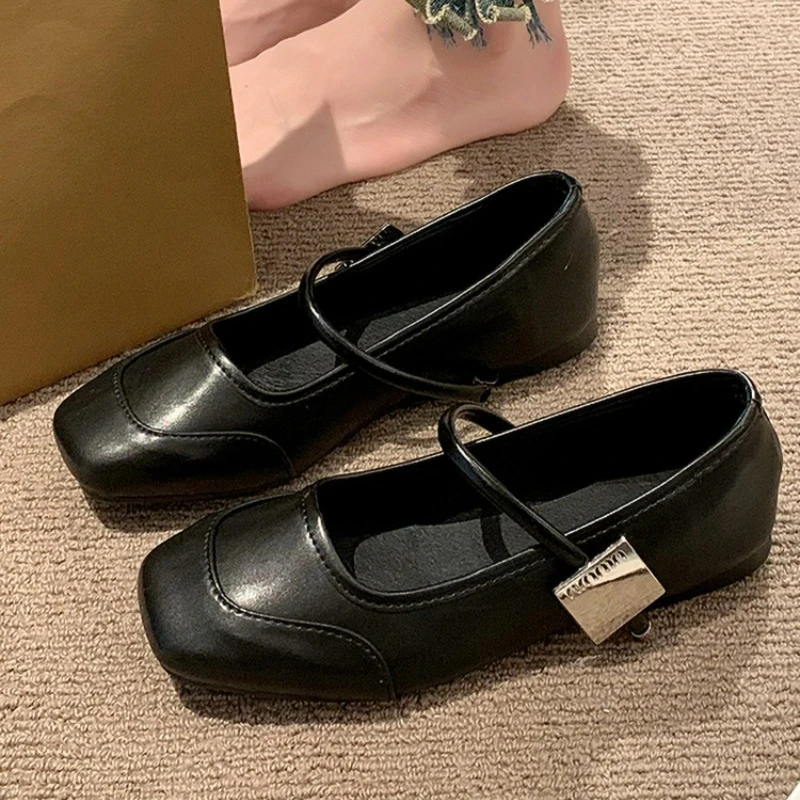 

Women's Black Mary Jane Shoes 2025 Temperature Lightweight Single Shoes Spring Summer Leather Shoes and Metal Buckles Zapatillas