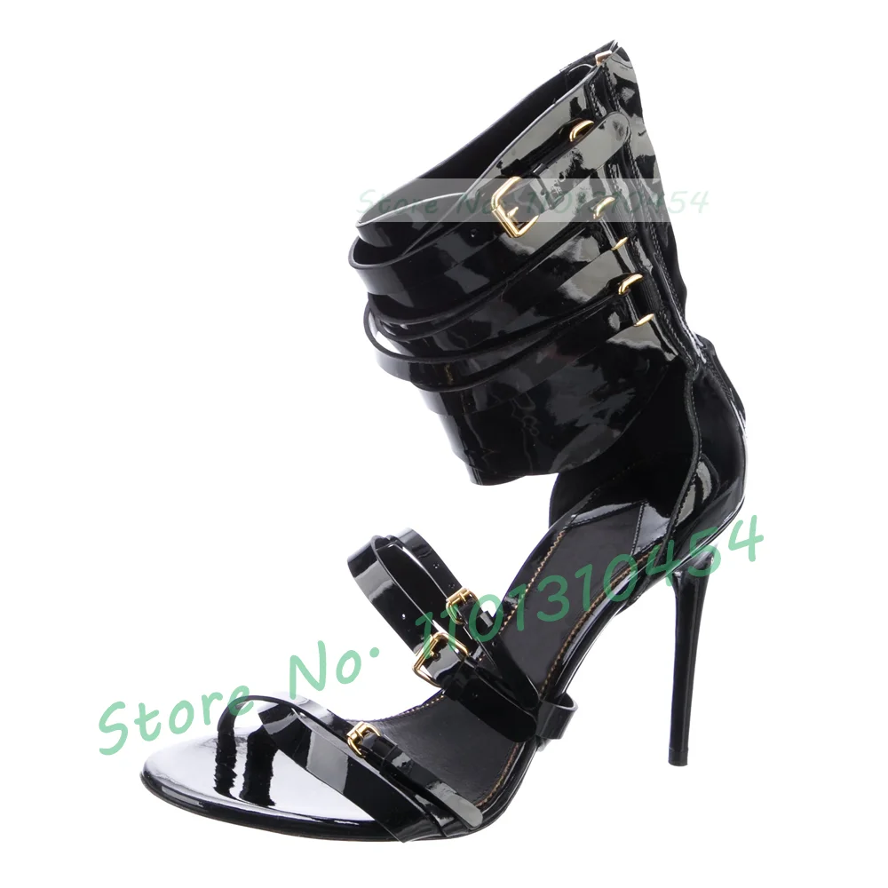 Stamped Crocodile Gladiator Sandals For Female Cross Ankle Strap Romen High Heels Long Sandals Woman Party Sexy Buckle Shoes