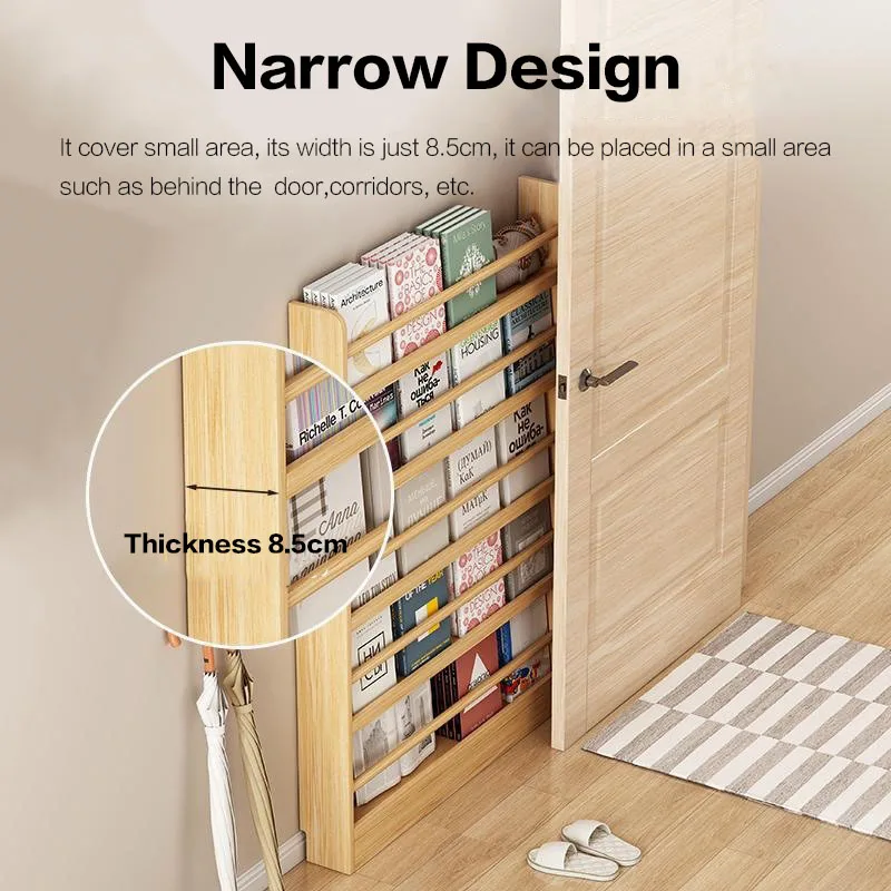 Mueble de almacenamiento de pared de esquina pequeña y estrecha de madera para ahorrar espacio, estantería para niños