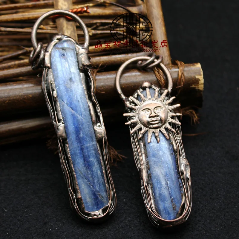 Jewelry Soldering Bronze Plated Irregular Natural Kyanite Quartz Stone Vintage Sun Pendants