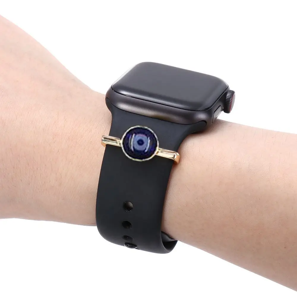 Metal Devil Eye Charms For Apple Watch Band Diamond Ornament Decorative Ring For iwatch Smart Watch Silicone Strap Accessories image 2