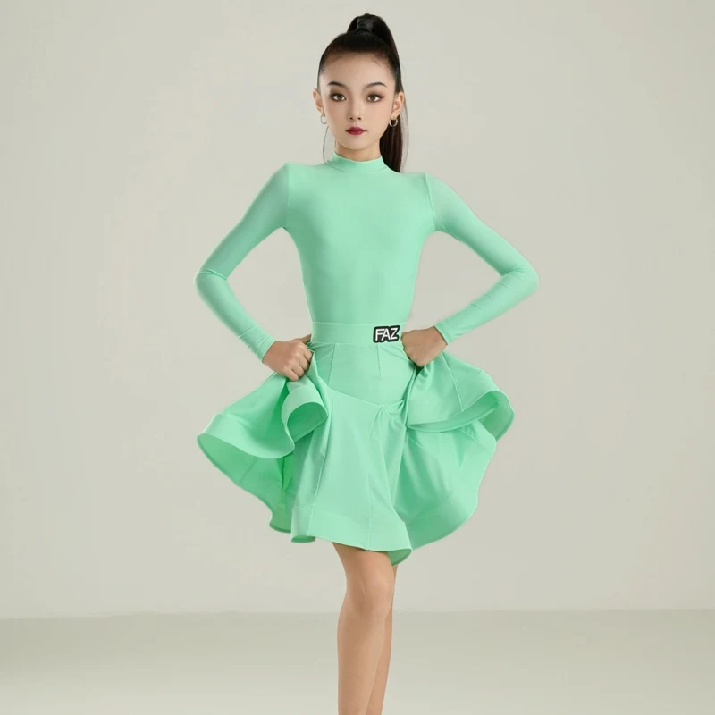 Jupe pour filles, vêtements de spectacle Samba, col haut, Costume de concours de danse latine, vêtements d'entraînement de danse ChaCha, body