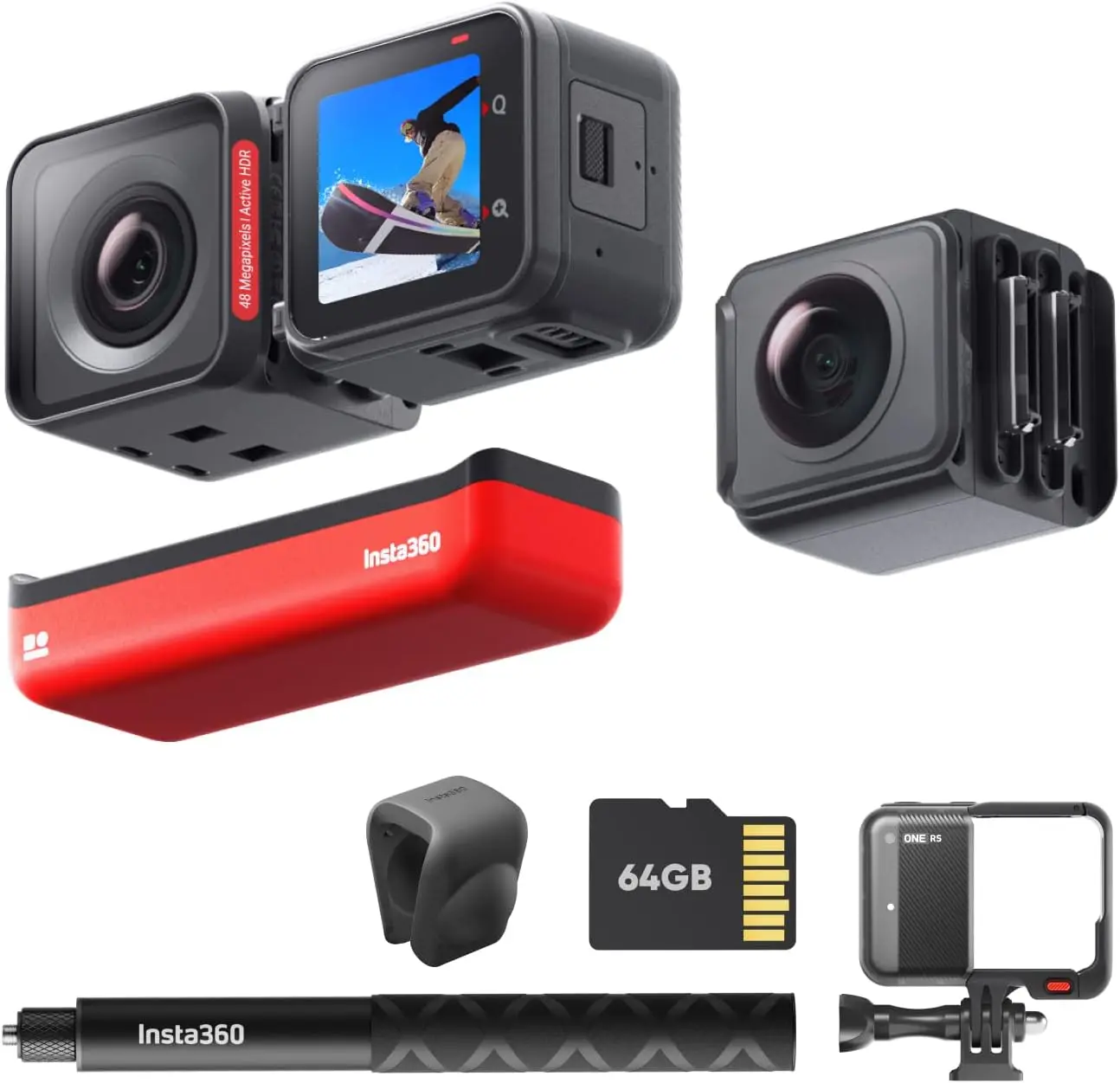 Waterproof 4K 60fps Action Camera & 5.7K 360 Camera with Interchangeable Lenses, Stabilization, 48MP Photo, Active HDR