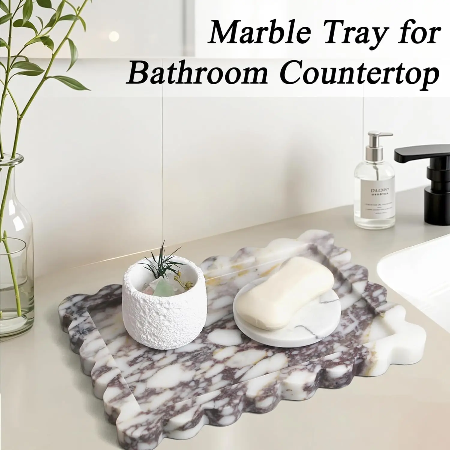 صينية رخام كالكاتا فيولا صدفي، صينية من حجر الرخام الطبيعي، صواني زخرفية فاخرة للحمام، الغرور، ديكور المنزل