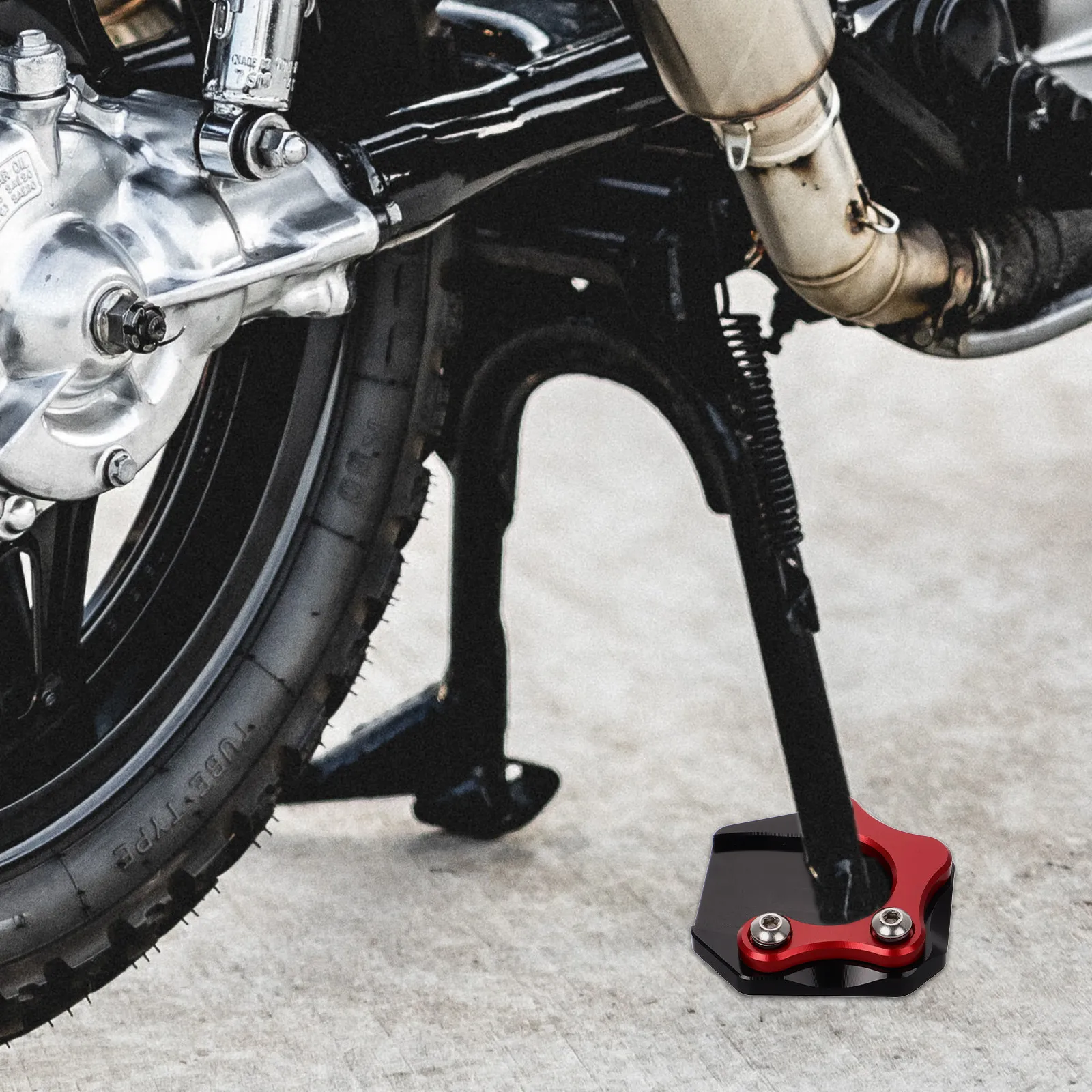 

Motorcycle Kickstand Foot Side Stand Extension Pad Enlarged Anti-Slip Base Stability Enhancer Parking Stand Support Plate Red
