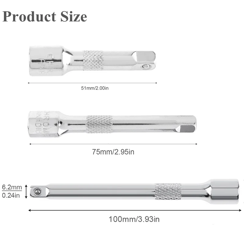 Socket Ratchet Wrench Extension Bar 1/4 Inch 51/75/102mm Chromed Steel Metric Drill Drive Ratchet Socket Adapter Hand Tools