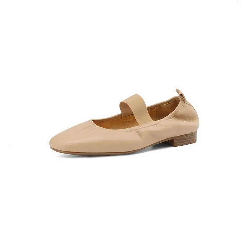 Krazing Pot Sheep Skin Shallow Round Toe Low Heels Vintage European Designer Daily Wear Dress Mary Janes Gladiator Women Pumps