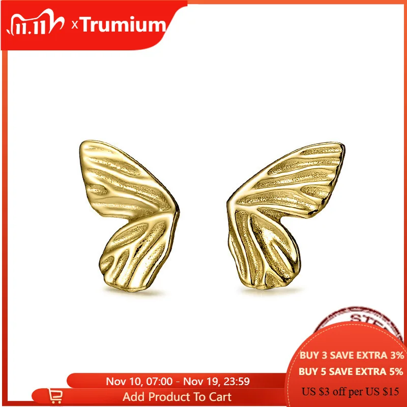 

Trumium 925 Sterling Silver Gold Butterfly Stud Earrings for Women Fashion Geometric Vintage Handmade Irregular Earring Jewelry