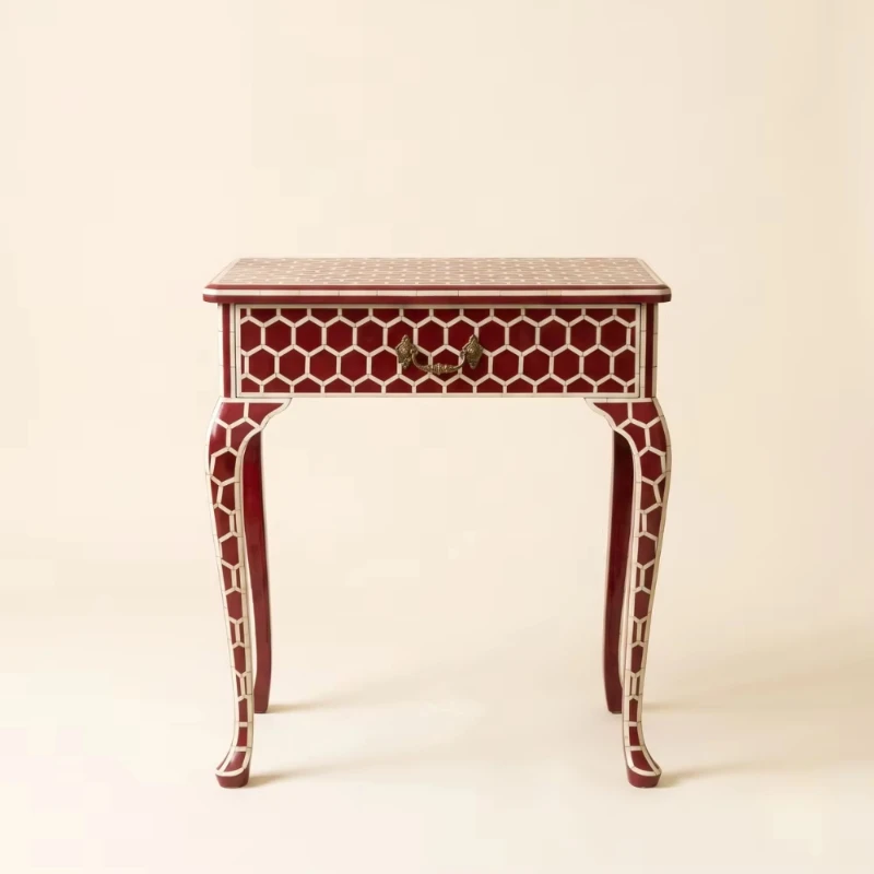 Handmade bone inlaid bedside table, honeycomb pattern decorative furniture, suitable for entrance, living room, bedroom,