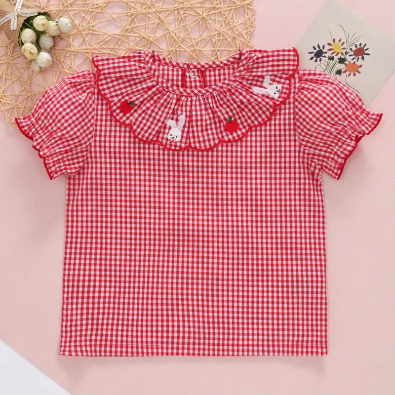 Girls Short Sleeve Shirts Kids Shirt Cute Rabbit Tops  Korean Blouses White Blouse Baby Clothes Japanese Baby Girl Clothes