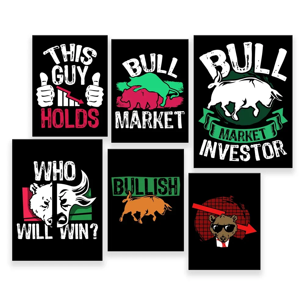 Bull And Bear Stock Market Quote Poster And Print Modern Office Home Decor Finance Stock Trading WallArt Canvas Painting