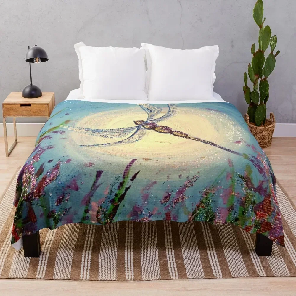 

Dragonfly in flowers Throw Blanket Portable Lightweight Blanket for Travel Camping