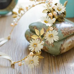 Light Luxury Crystal Headband Little Fresh Daisy Button Bead Hair Strap For Women Girls Travel Shopping Elegant Complex Hairpin