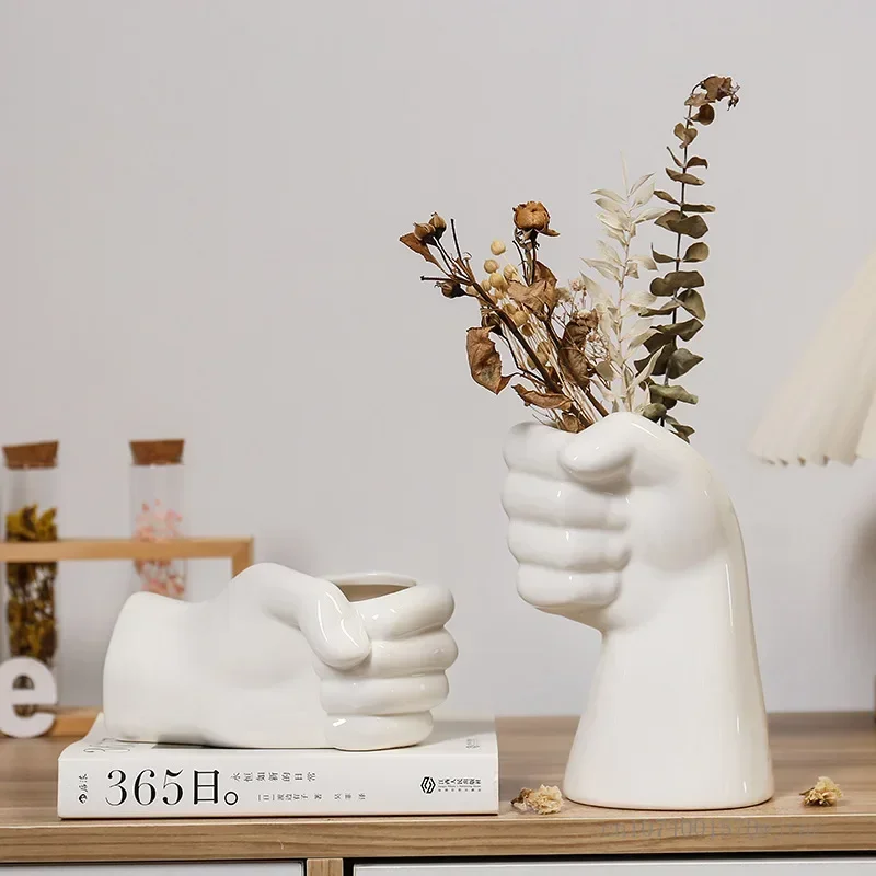 European Creative Hands Shaped Ceramic Vase, Cat Claws, Living Room, Bedroom, Office, Dining Room, Desktop Art Decorations, 1Pc
