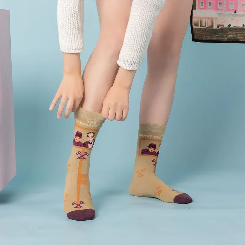 2023 Grand Budapest Hotel Series Ins Original Trendy Socks In Stock Tube Cotton Socks Jacquard Socks