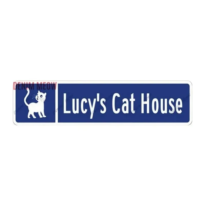 Personalized Blue Cat Sign Custom Text Metal Plaque Pet‑Lover Home Cat Room Indoor Outdoor Wall Decor Gift, Decorative Only