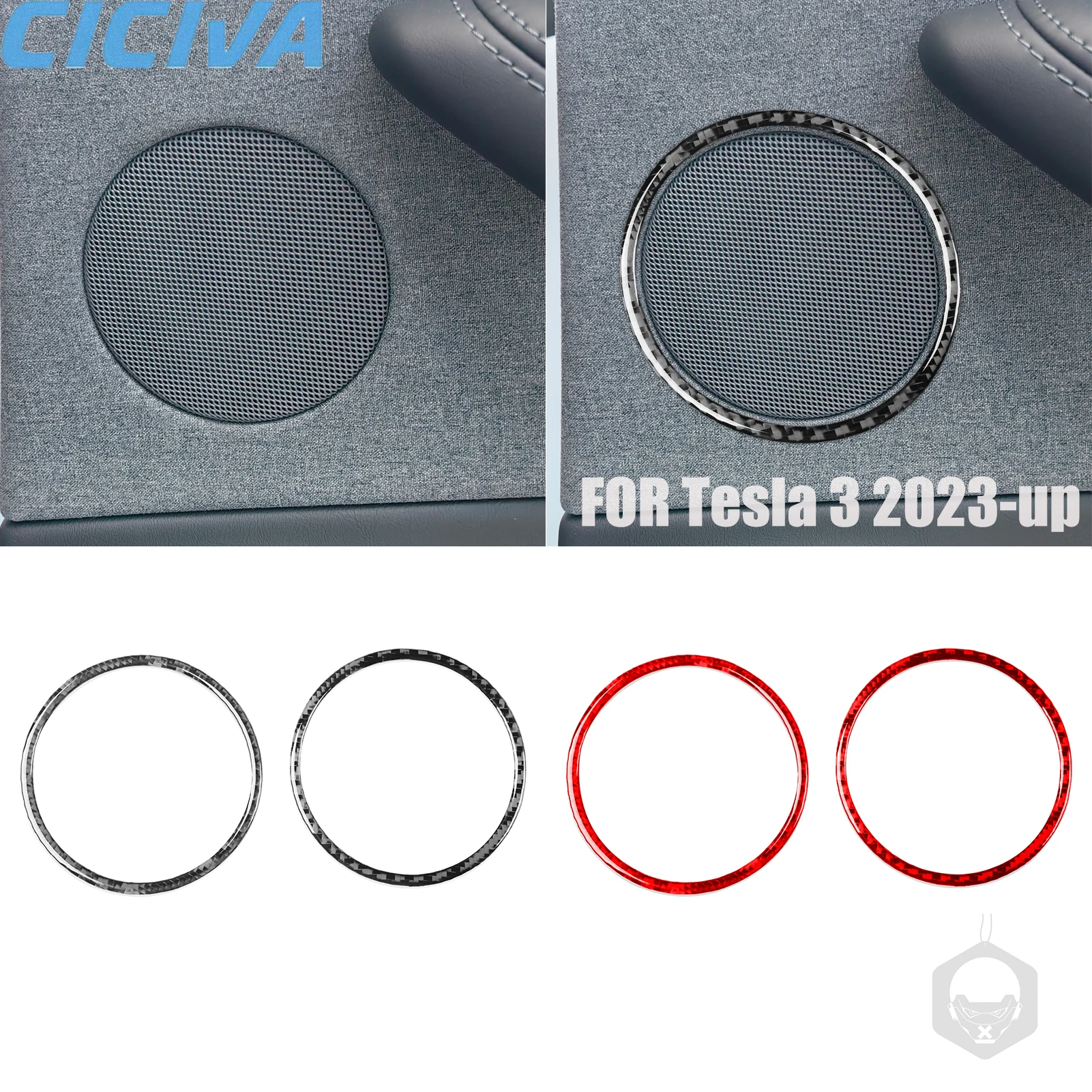 

For Tesla 3 2023-up Rear door speaker ring Decorative Real Carbon Fiber Stickers Car Interior Accessories