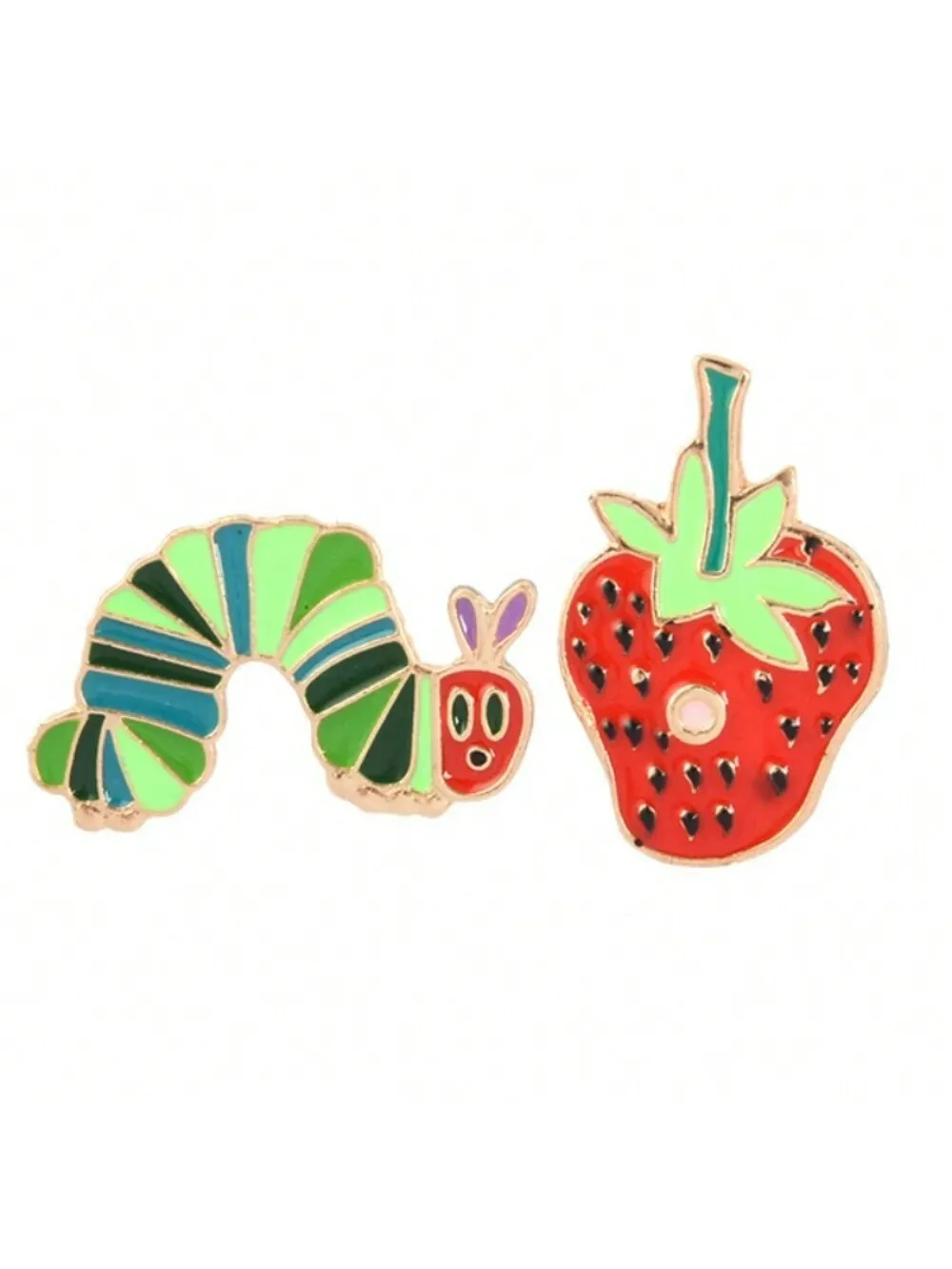 2PCS/lot Cute Caterpillar Strawberry Brooch for Girls - Cartoon Trinket Alloy Badge