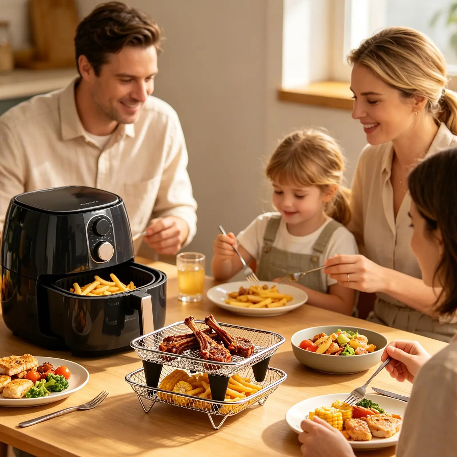 2 Layers Air Fryer Rack Stainless Steel Stackable Grill Food Dehydrator Basket Air Fryer Accessory Cook Several Food in One Time