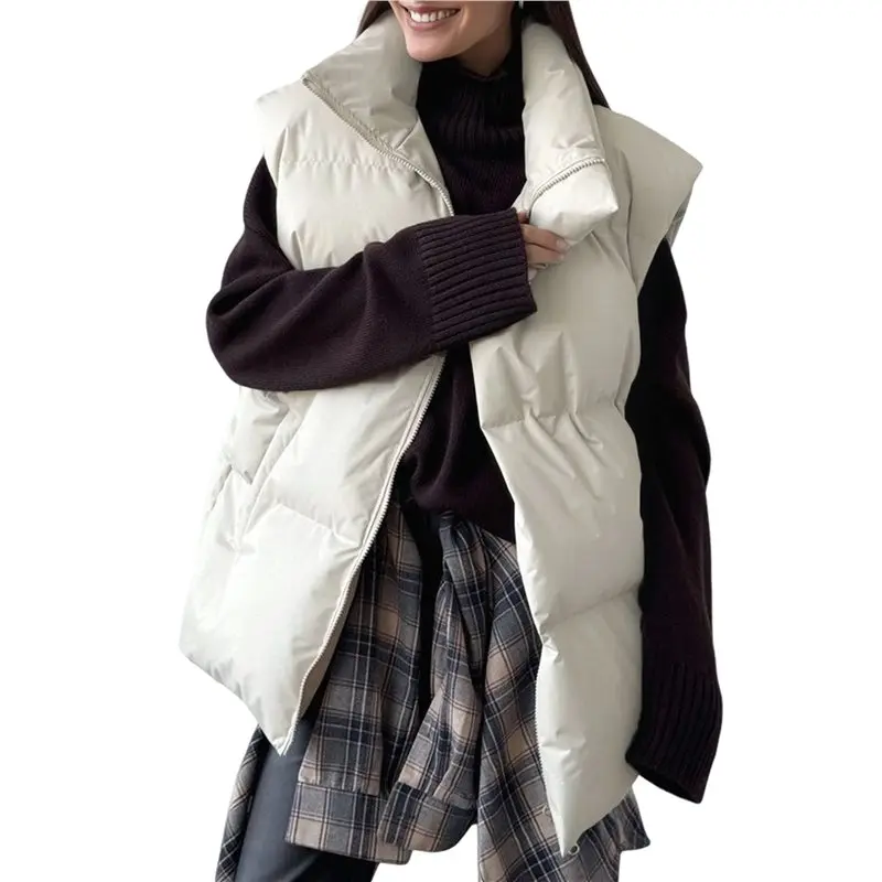 

CYL-Women's Puffer Vest Stand Collar Full Zip Sleeveless Bubble Puffer Vest Quilted Padded Coat Outwear Apricot Color M