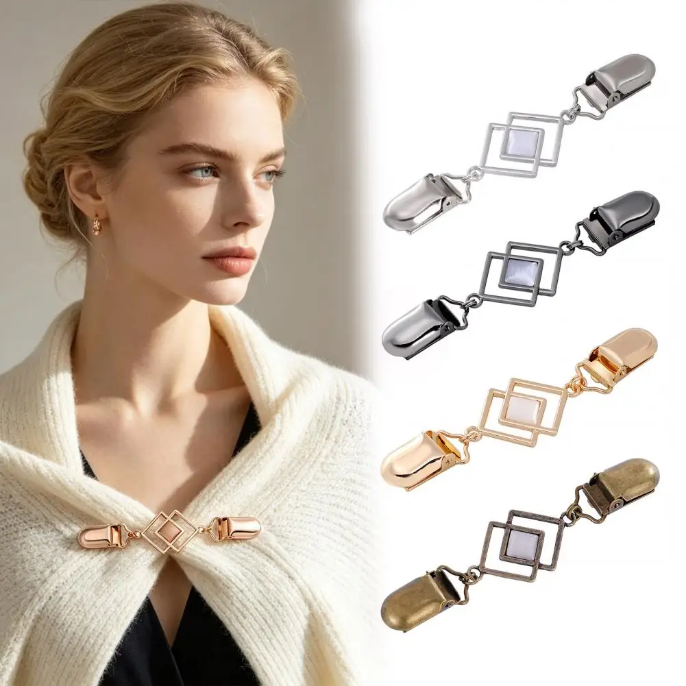 Vintage Cat Eye Stone Brooch Pin for Women, Paperclip Shaped Sweater Clip for Cardigan Shawl Scarf, Retro Waist Fixing Buckle 97