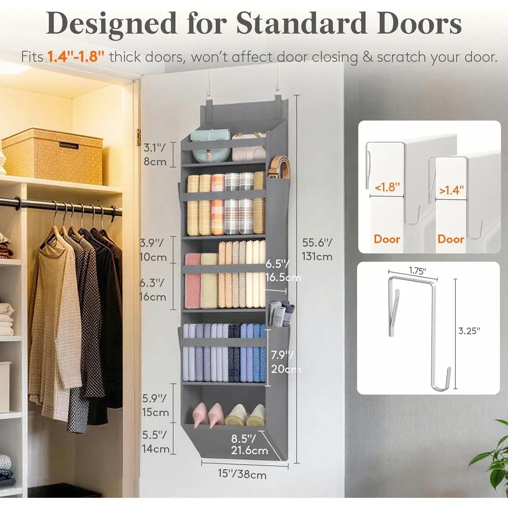 5-Section Clear Window Hanging Organizer with 4 Side Pockets, 40 lbs Load Capacity, Ideal for Door or Closet Storage in Bedroom,