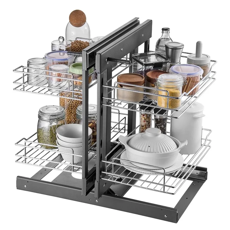 

2 Tier 4 Shelf Blind Corner Pull Out Organizer Chrome Kitchen Cabinet Basket